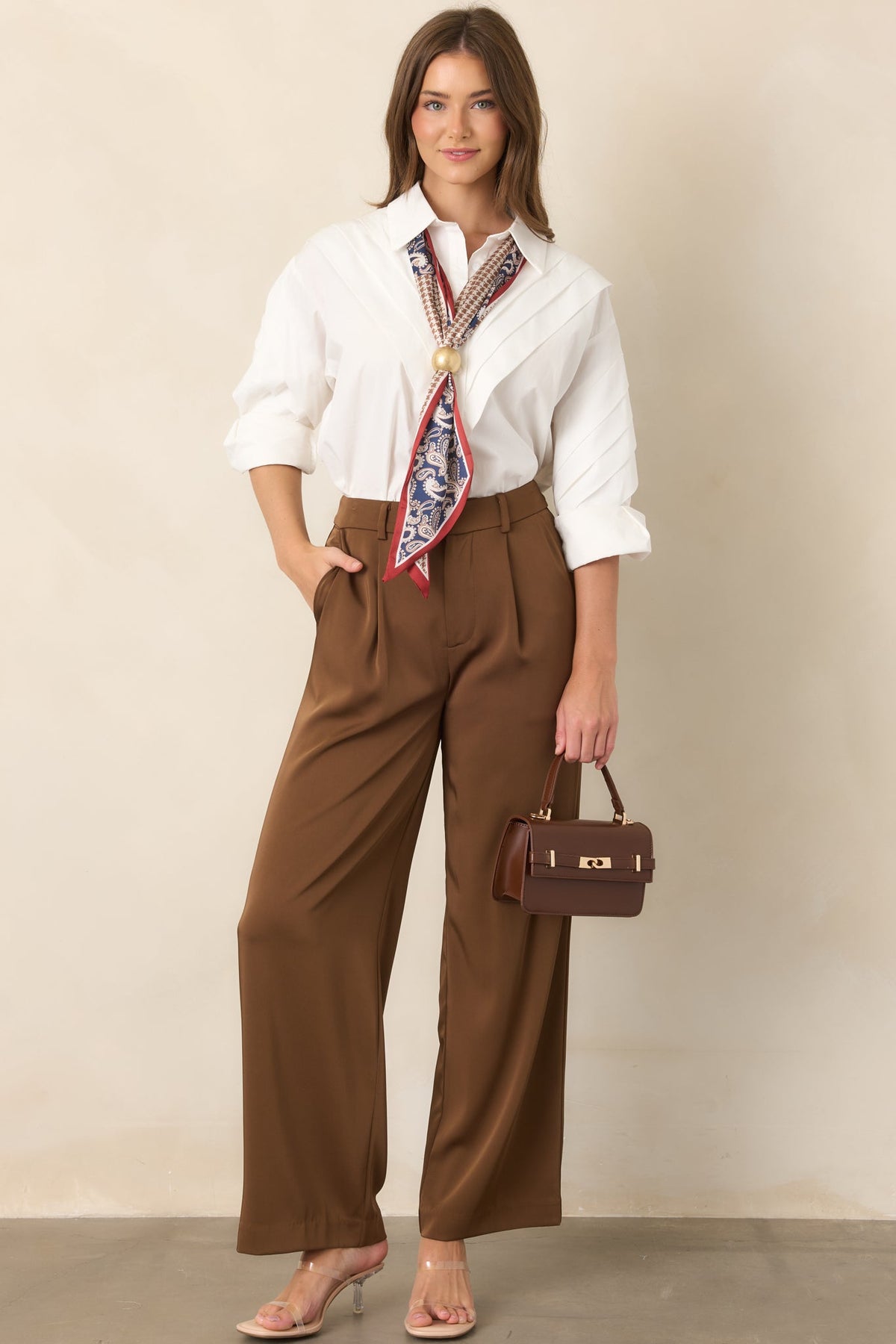 Mark My Words Brown High Waisted Wide Leg Trousers