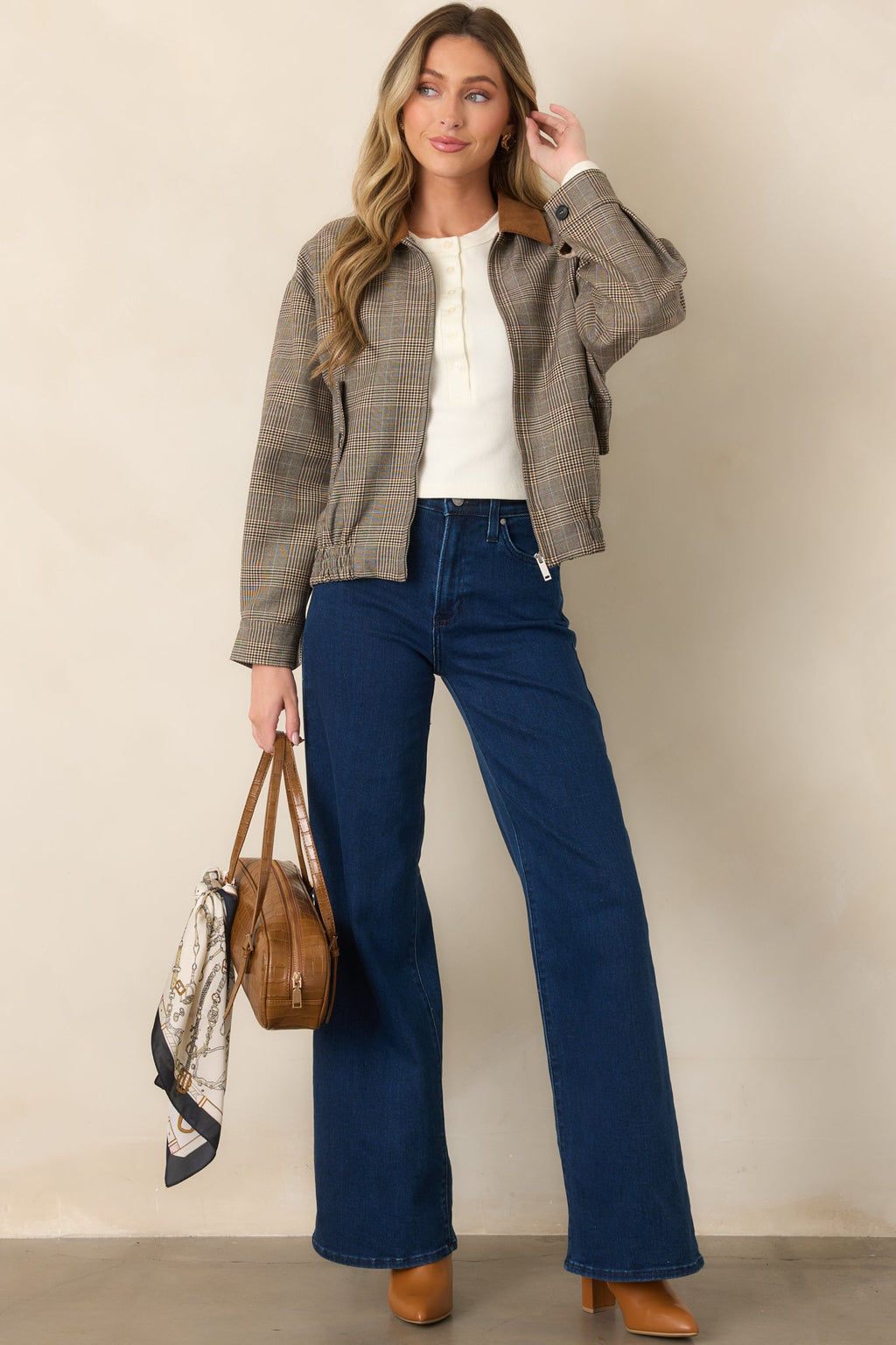 Riding Club Brown Multi Plaid Bomber Jacket