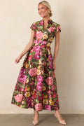 Living Beautifully Burgundy Multi Floral Belted Maxi Dress