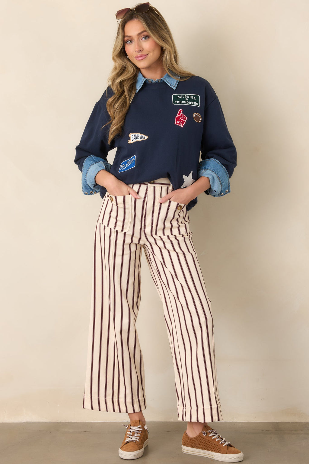 Leading the Way Burgundy Stripe Cotton Pants