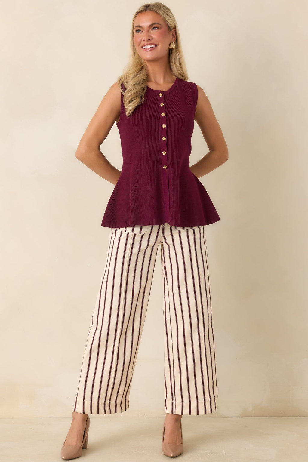 Leading the Way Burgundy Stripe Cotton Pants