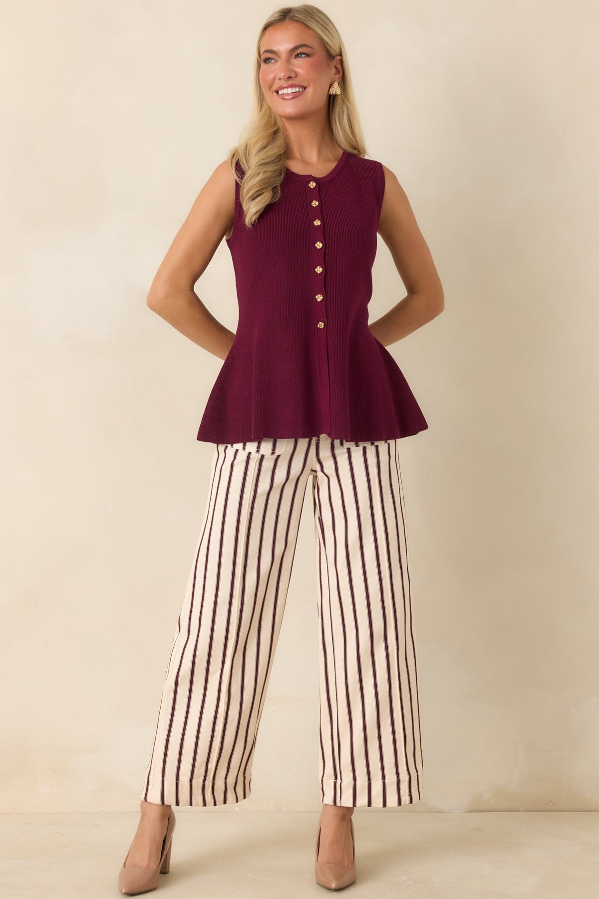Leading the Way Burgundy Stripe Cotton Pants