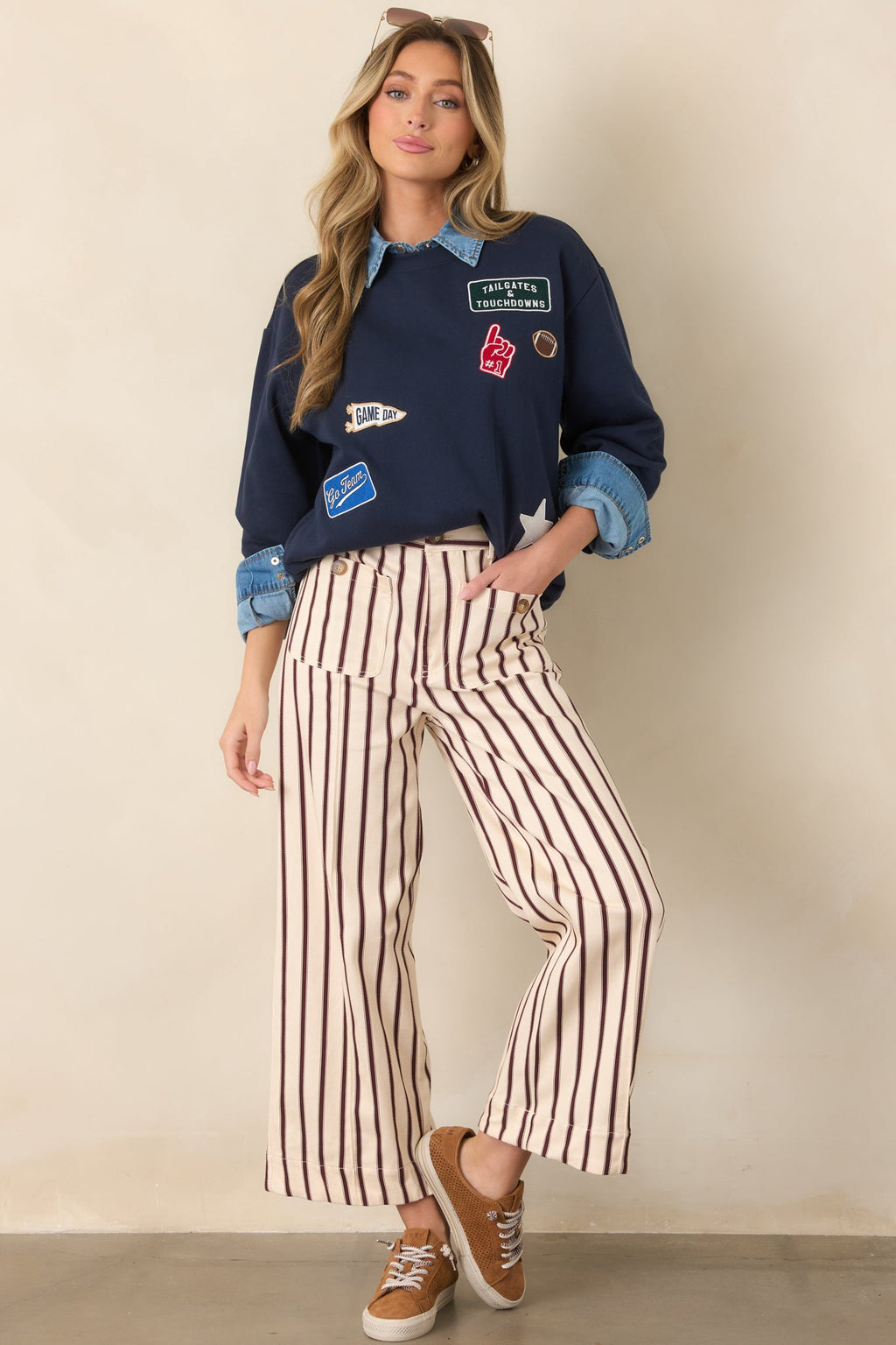 Leading the Way Burgundy Stripe Cotton Pants