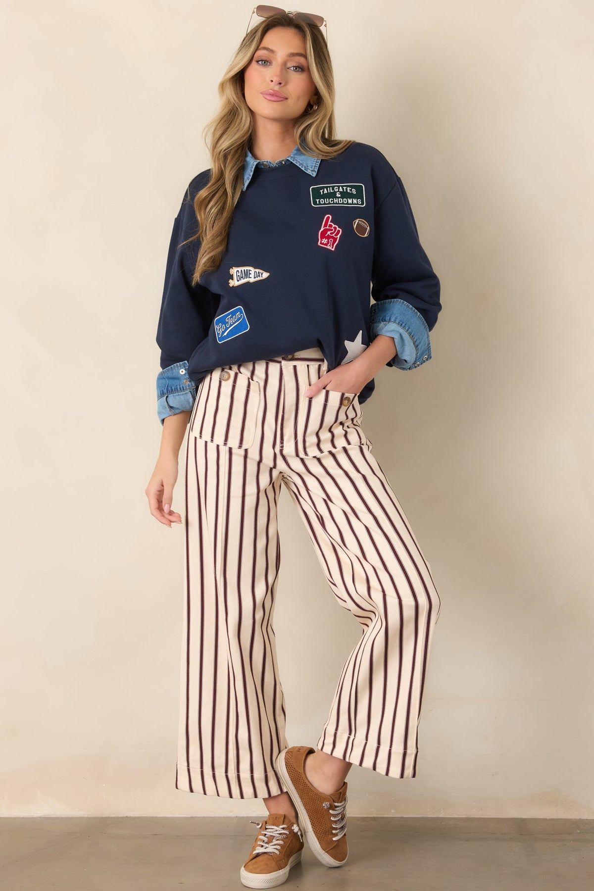 Leading the Way Burgundy Stripe Cotton Pants
