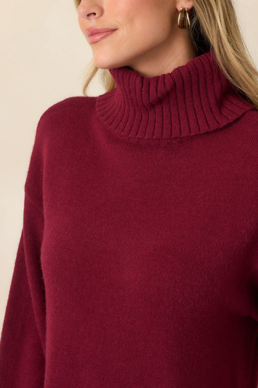 Toasty Thoughts Burgundy Red Knit Turtleneck Sweater Midi Dress