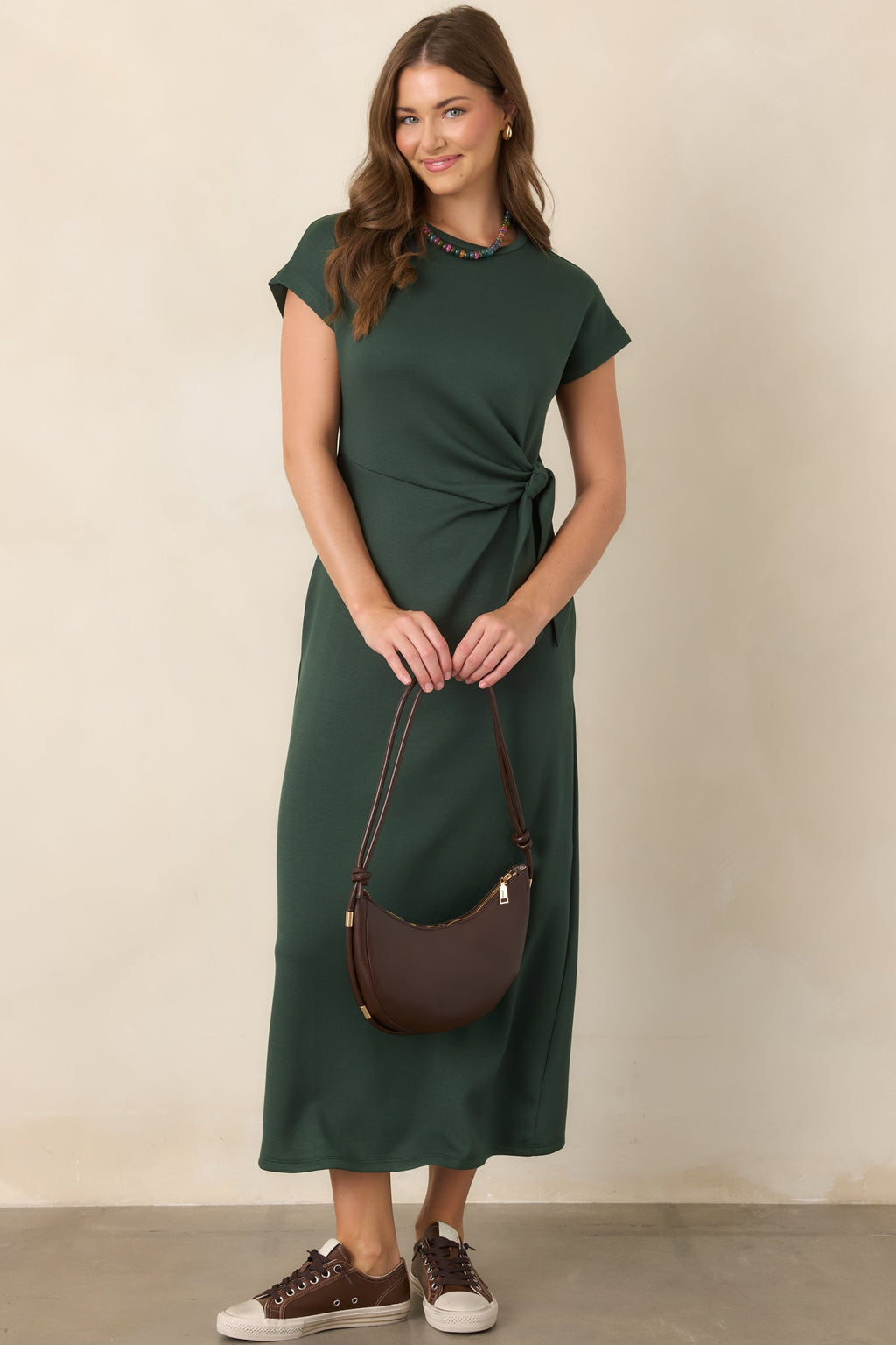 On a Side Note Forest Green Side Tie Maxi Dress