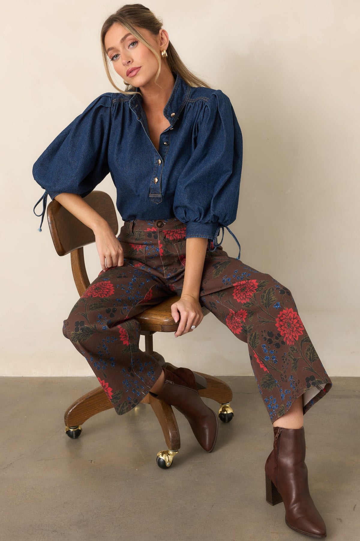 Now You Know Dark Wash Denim Balloon Sleeve Top