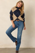 Varsity Social Camel & Navy Argyle Knit Sweater