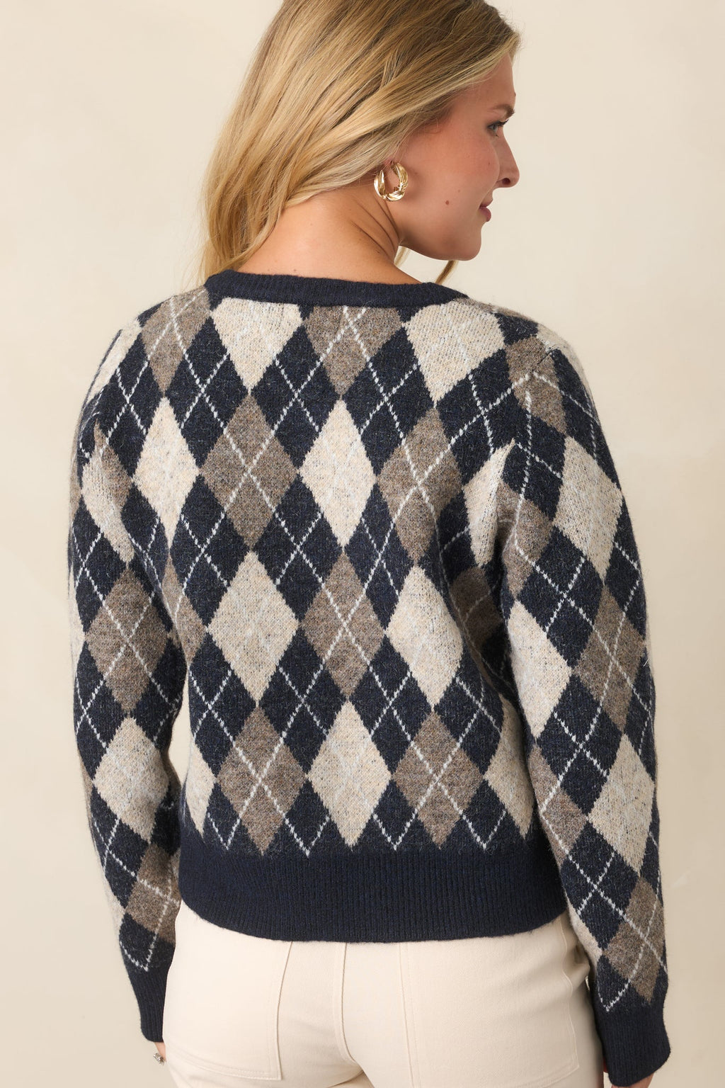 First in Class Navy Multi Argyle Knit Cardigan