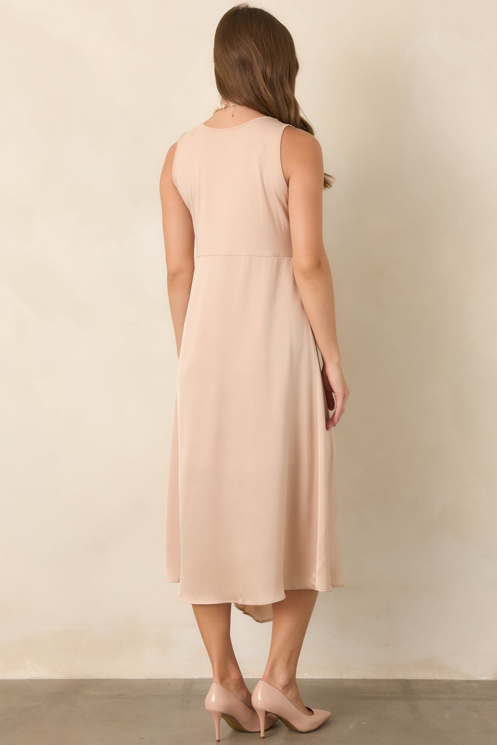 Easy Confidence Champagne Knit & Satin Sleeveless Midi Dress