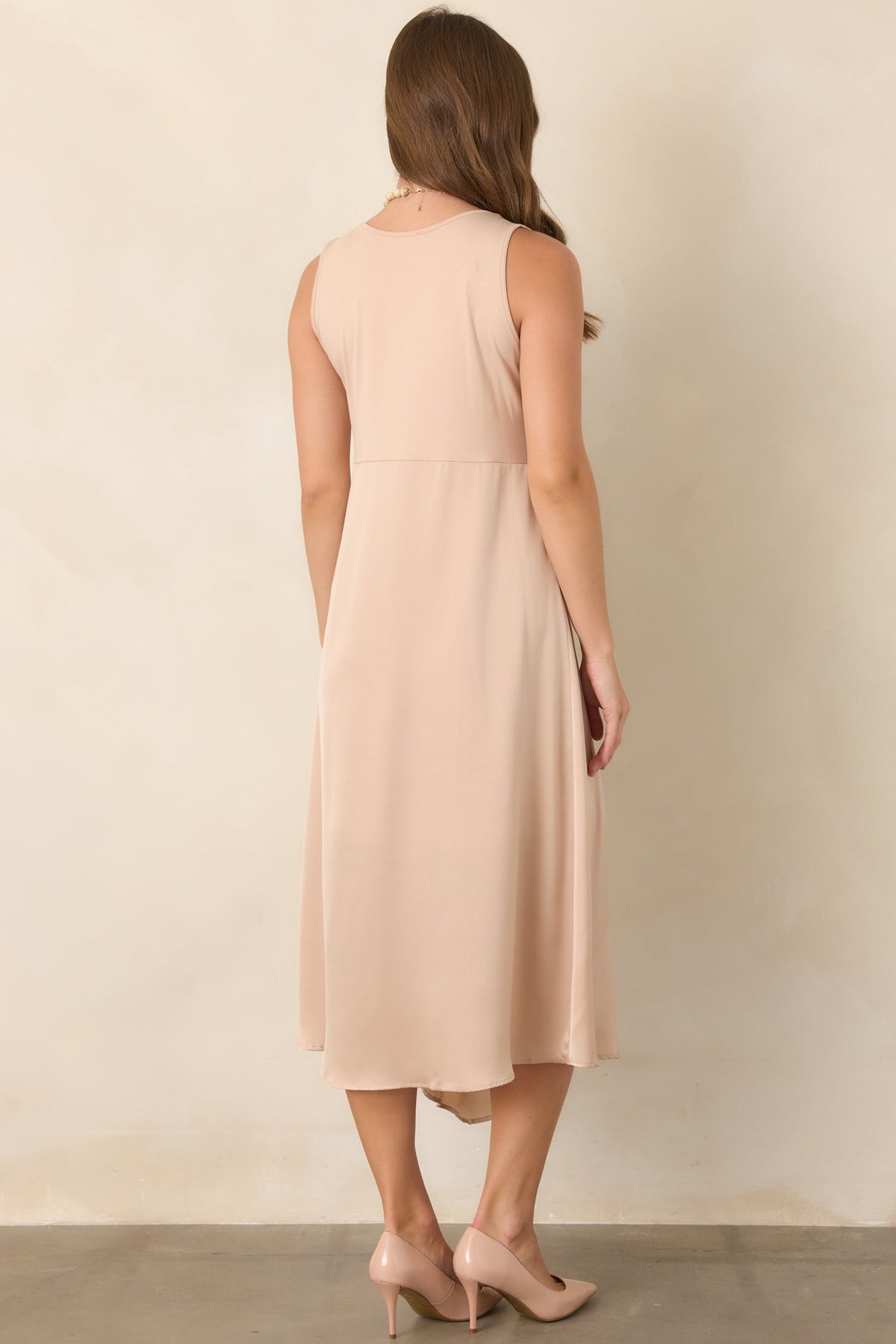 Easy Confidence Champagne Knit & Satin Sleeveless Midi Dress