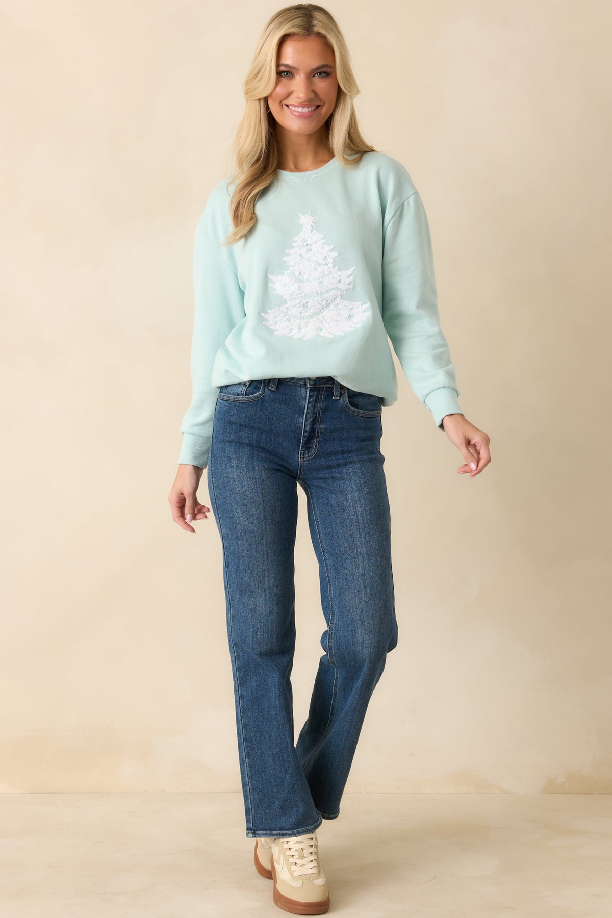 Merry Mint Light Green Christmas Tree Crewneck Sweatshirt