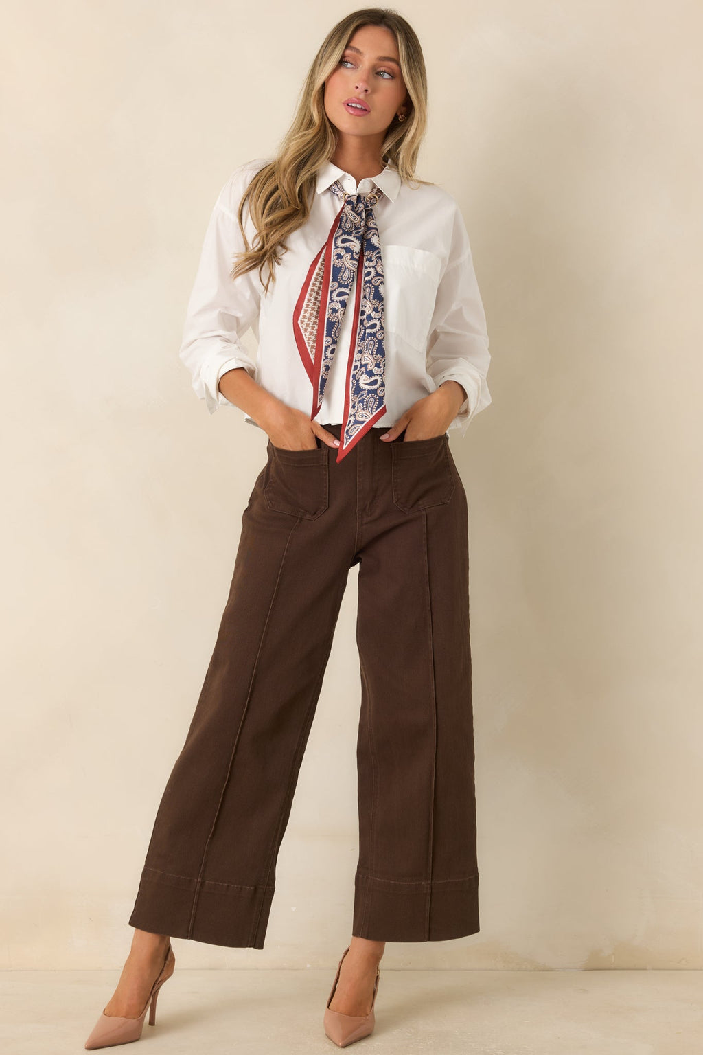 On the List Chocolate Brown Cotton Wide Leg Crop Pants