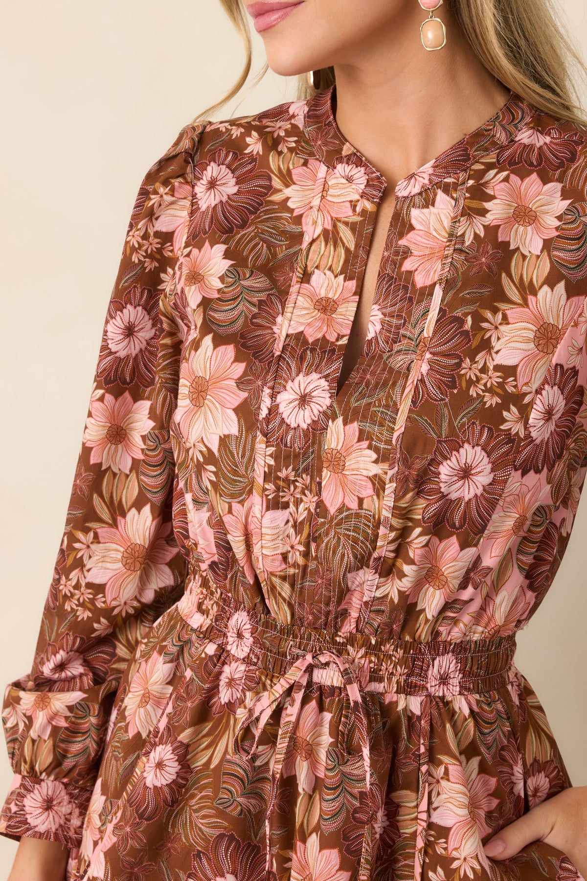 A Little Nostalgia Brown & Pink Floral Cotton Mini Dress