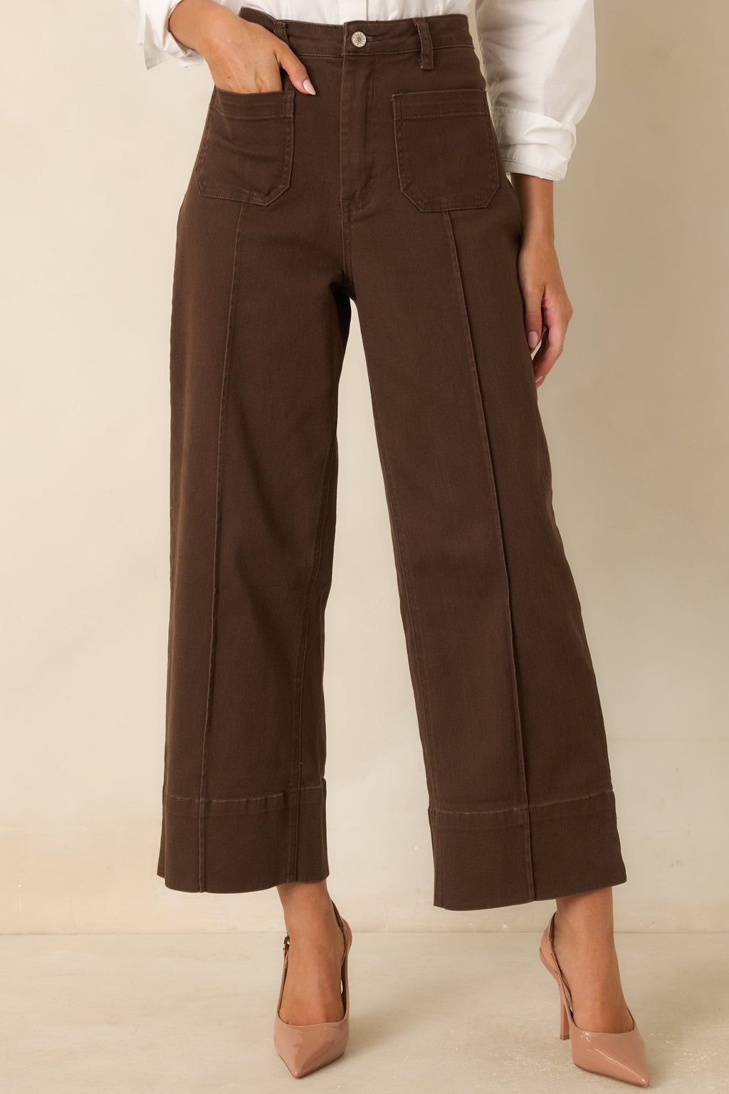On the List Chocolate Brown Cotton Wide Leg Crop Pants