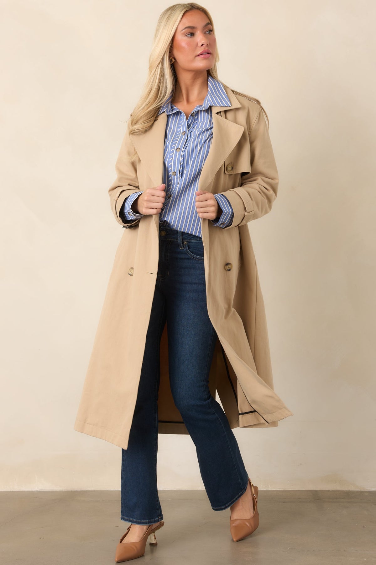 On the Avenue Tan Cotton Belted Trench Coat