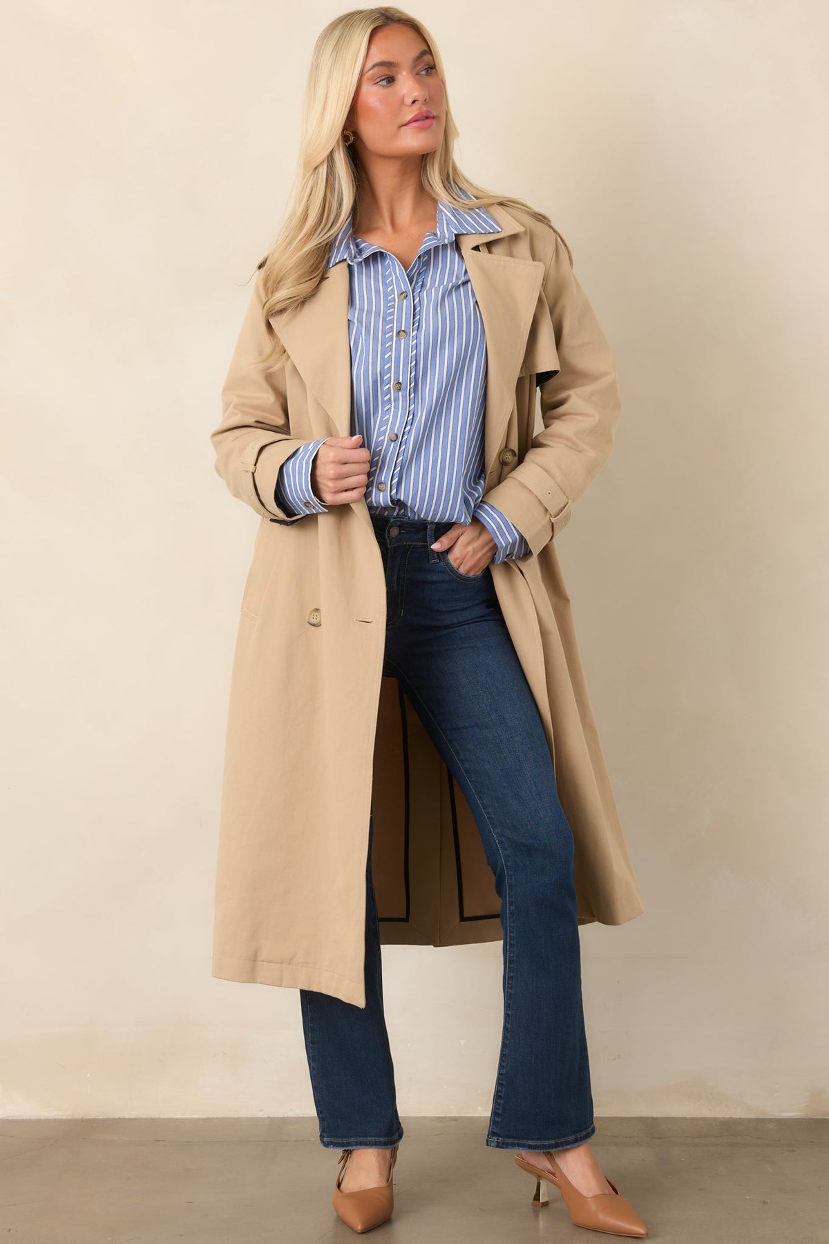 On the Avenue Tan Cotton Belted Trench Coat