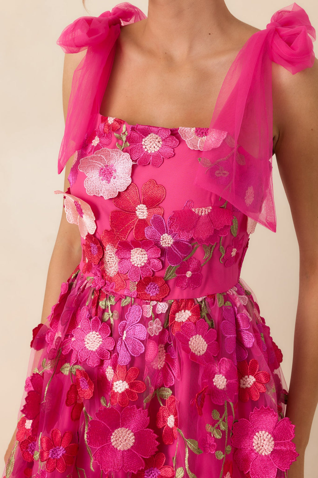 Spirit of Spring Fuchsia Pink Floral Embroidered Maxi Dress