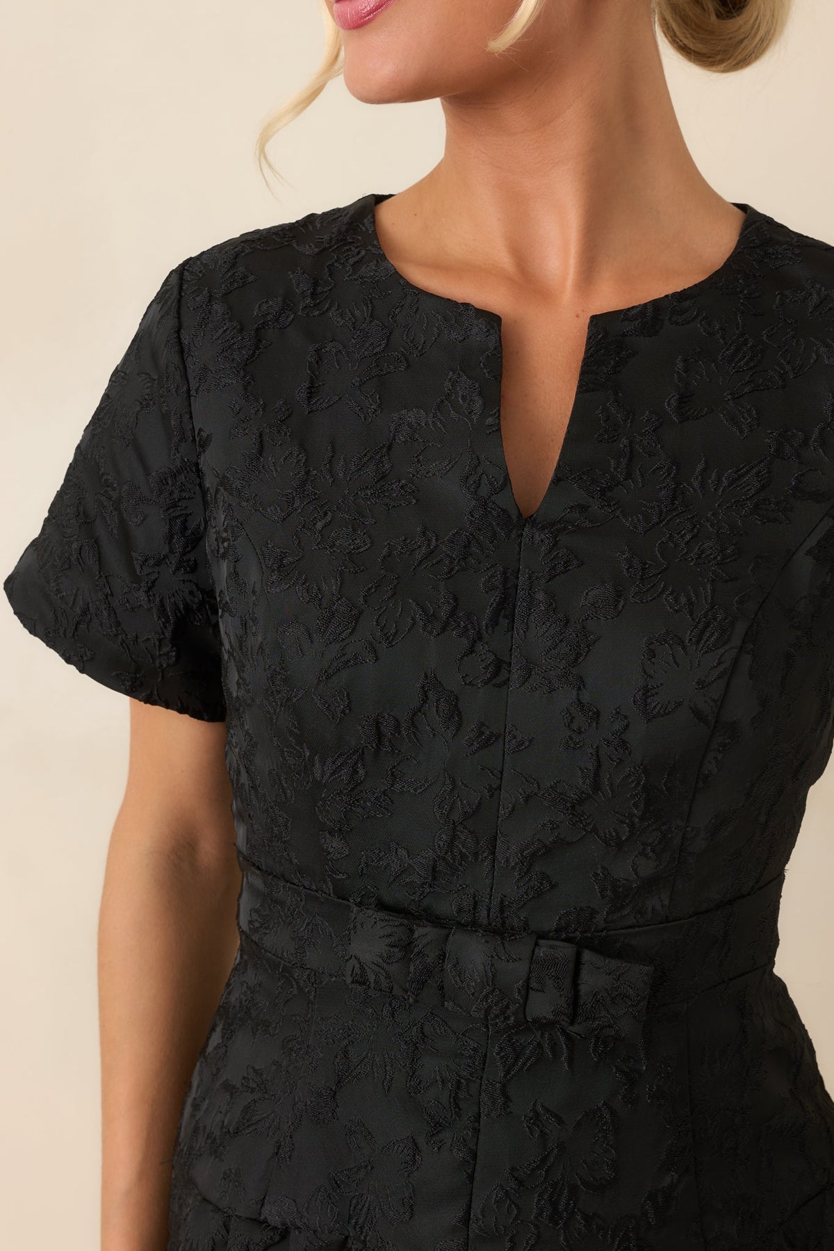 The Perfect Introduction Black Floral Jacquard Mini Dress