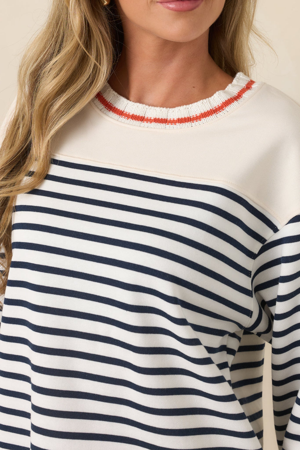 Wherever the Day Goes Ivory & Navy Stripe Cotton Blend Pullover