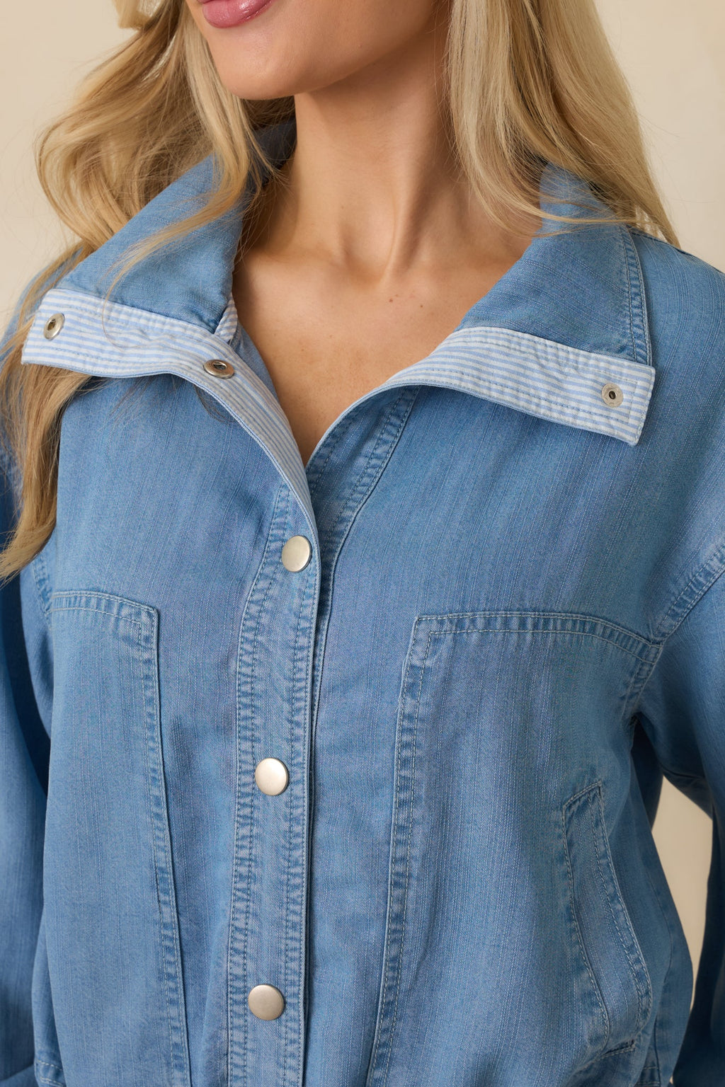 The Right Touch Medium Wash Lightweight Denim Button-Front Jacket