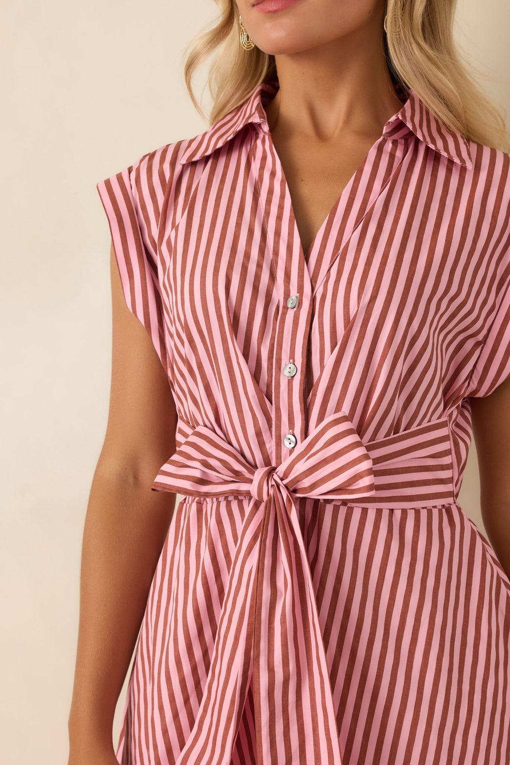Lunch on the Riviera Pink Stripe Cotton Midi Dress