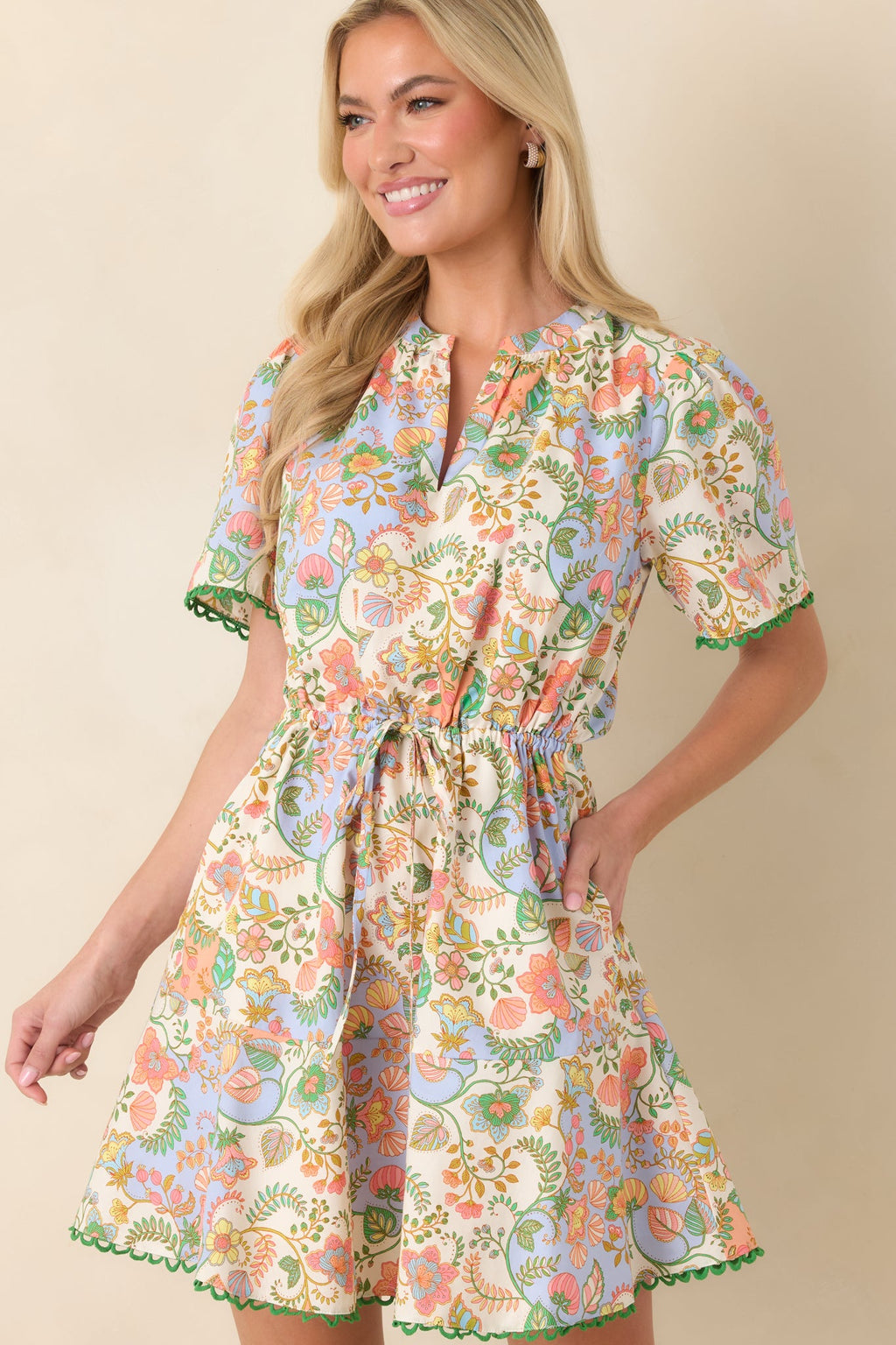 Piece of My Heart Ivory Multi Floral Paisley Cotton Mini Dress