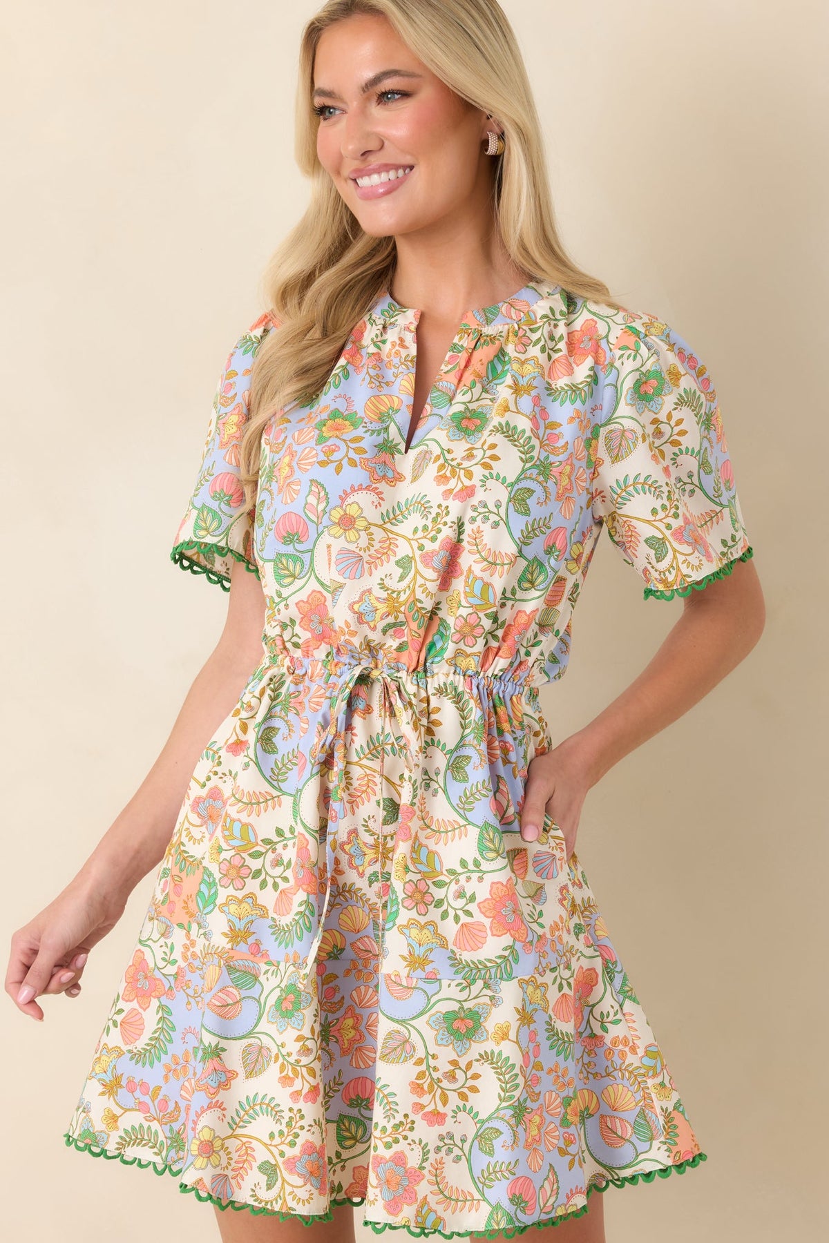 Piece of My Heart Ivory Multi Floral Paisley Cotton Mini Dress