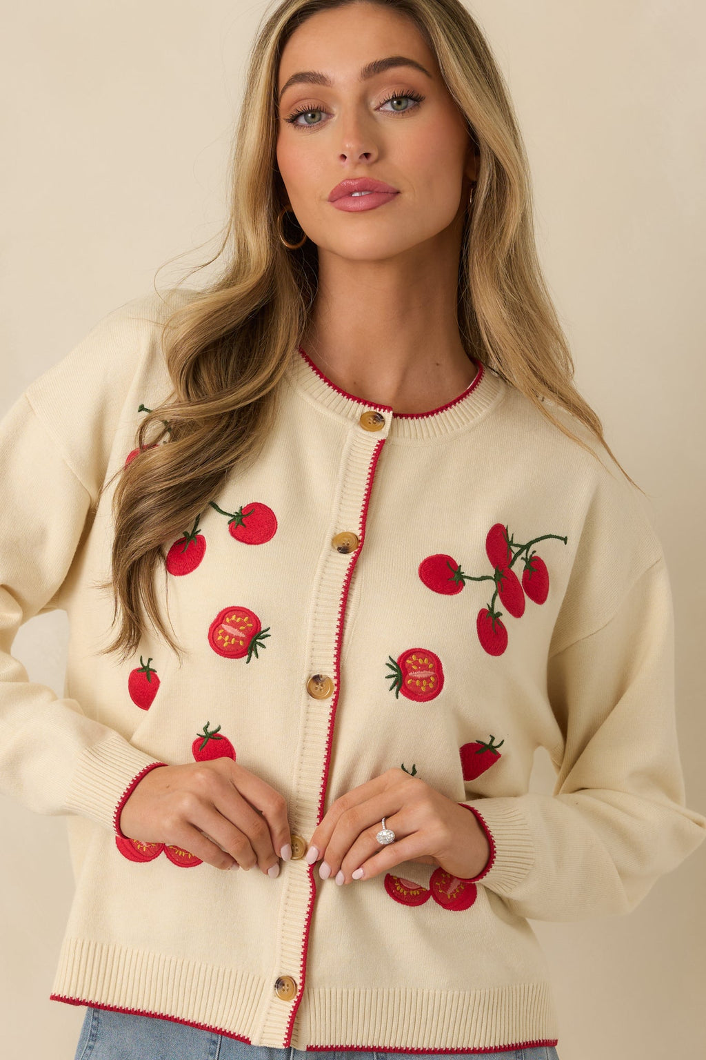 Picked With Love Ivory Multi Knit Cherry Tomato Cardigan