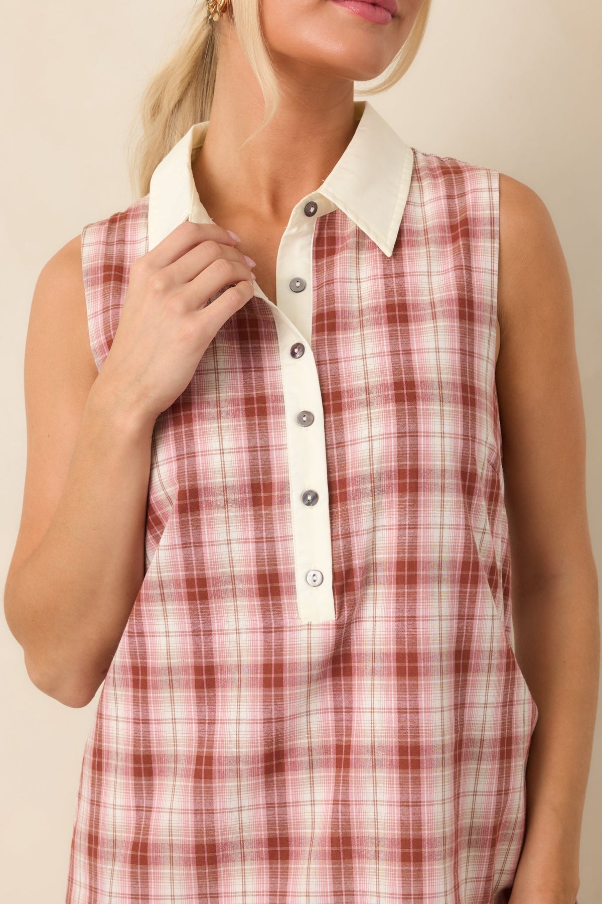 Small Town Story Pink Plaid Cotton Midi Dress