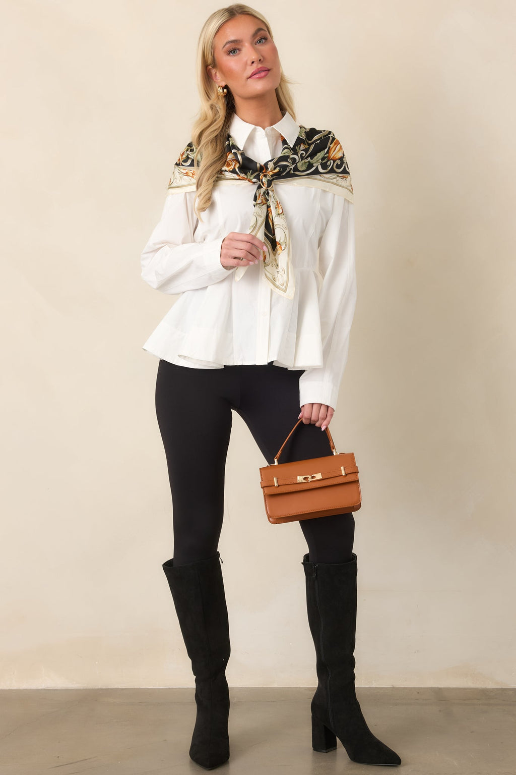 Good to Know White Cotton Peplum Button Front Blouse
