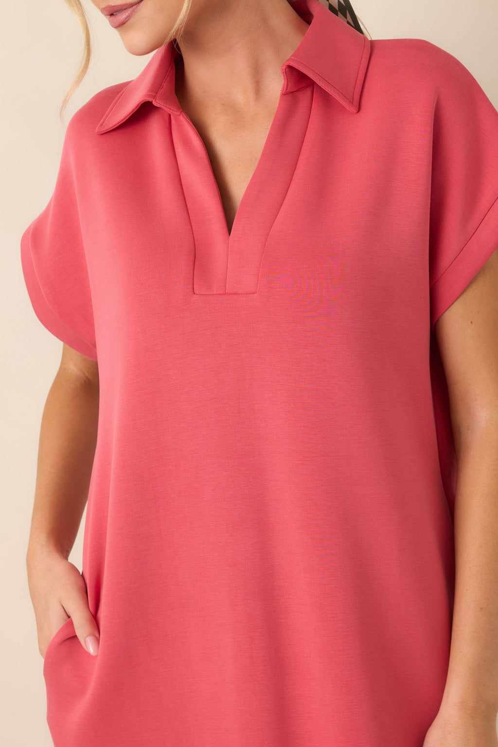 Made The Right Call Coral Pink Collared Midi T-Shirt Dress