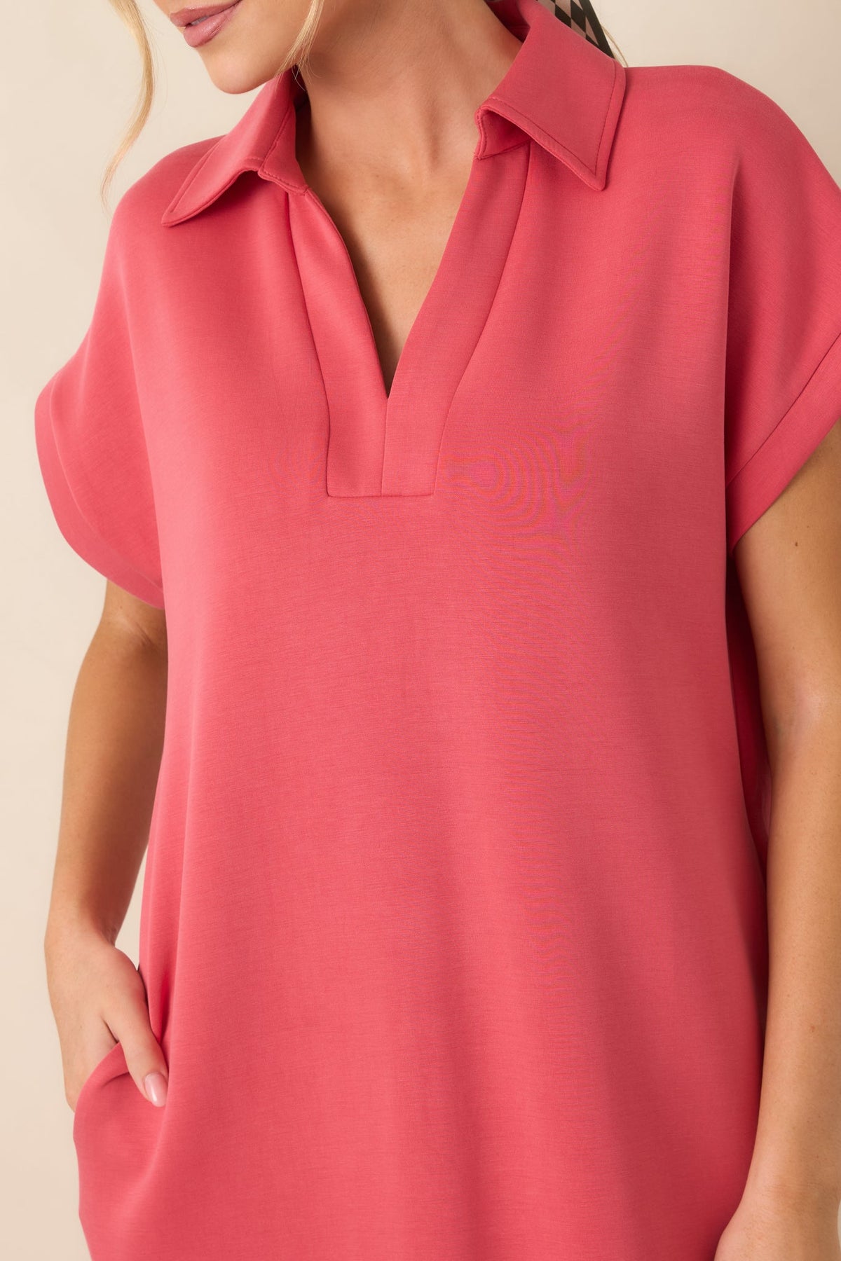 Made The Right Call Coral Pink Collared Midi T-Shirt Dress