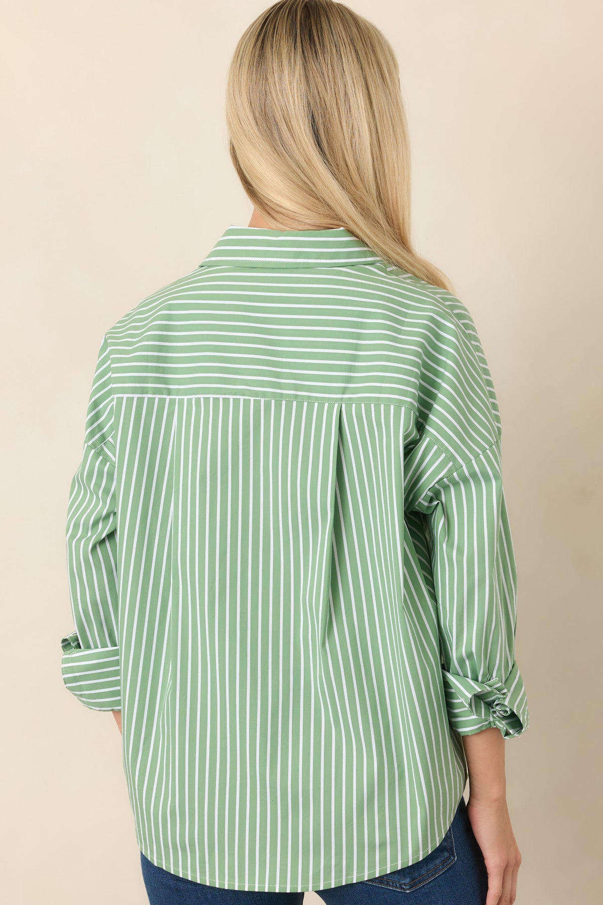 Worth Noting Mint Green Stripe Cotton Blend Button Down Shirt