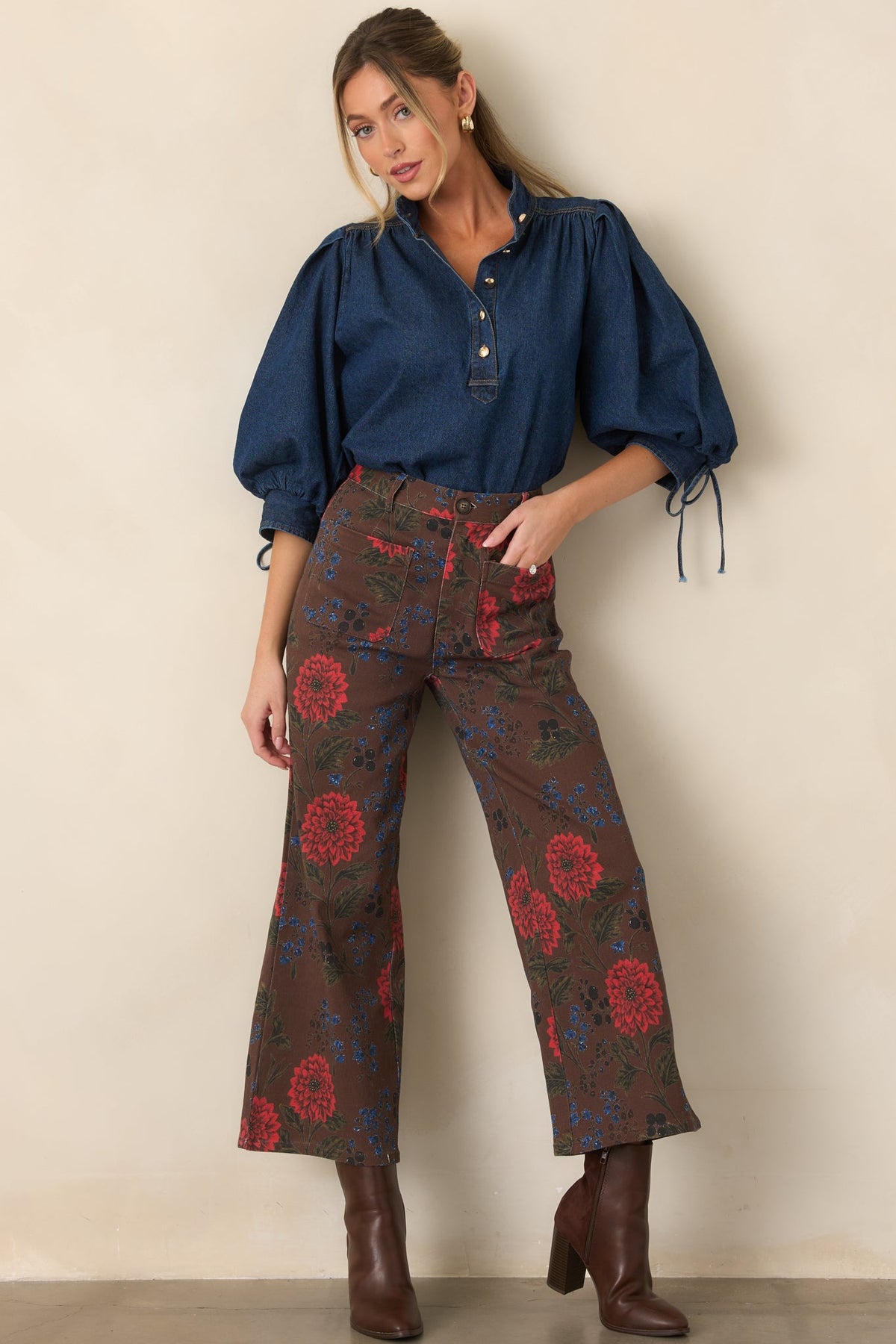 Now You Know Dark Wash Denim Balloon Sleeve Top