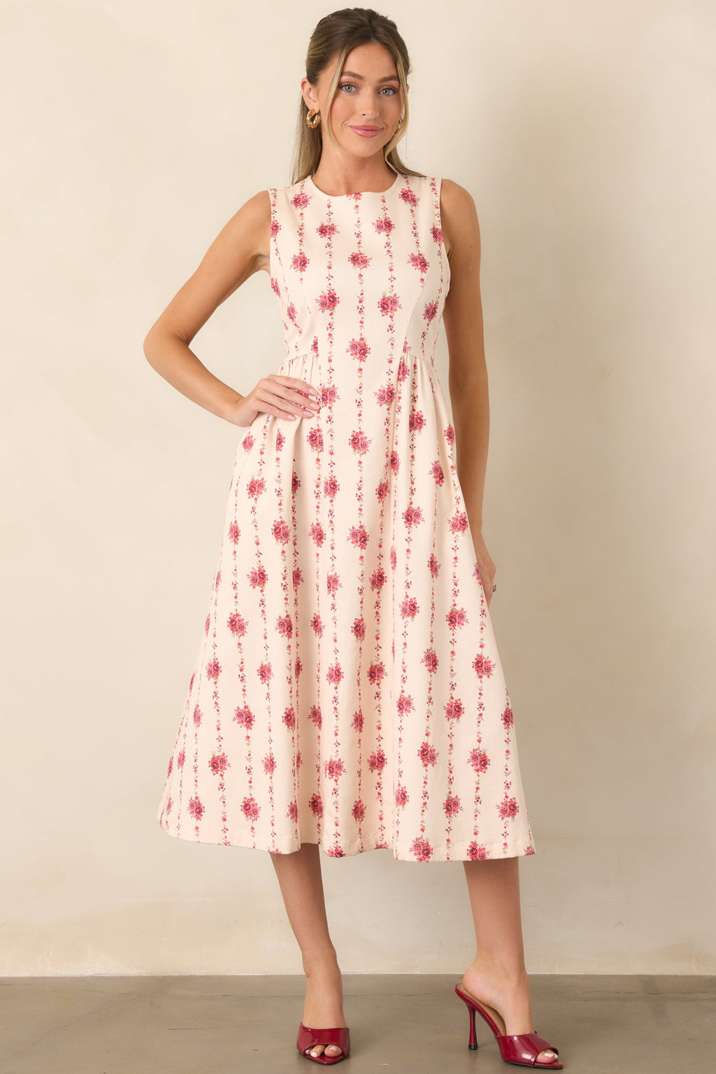 Heirloom Blooms Ivory Floral Cotton Midi Dress