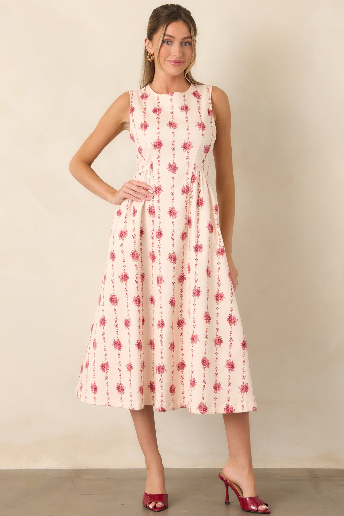 Heirloom Blooms Ivory Floral Cotton Midi Dress