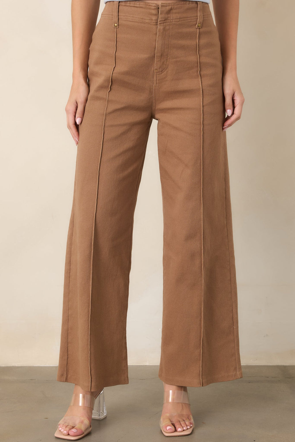 Business & Pleasure Camel Brown Cotton Wide Leg Cropped Pants