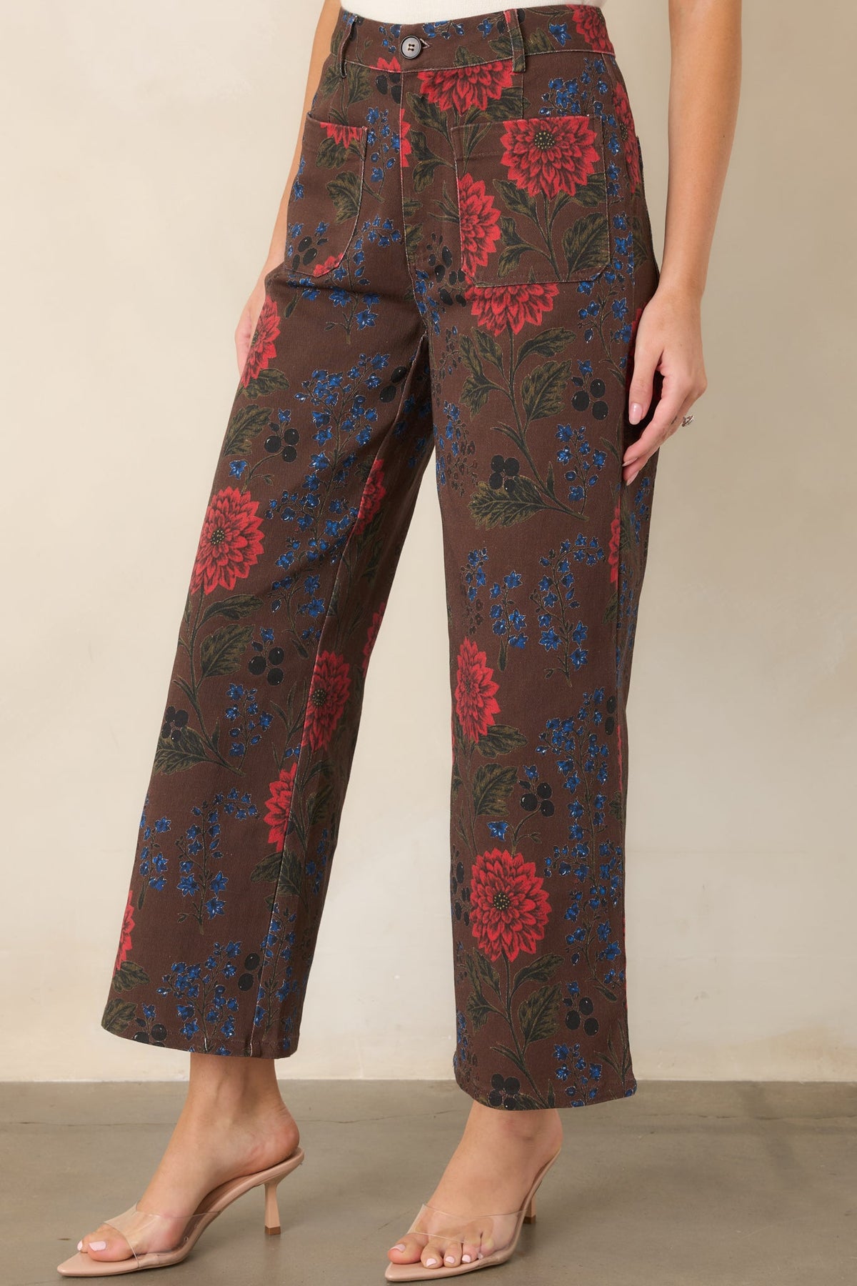 Picked for a Reason Brown Multi Floral Cotton Cropped Wide Leg Pants