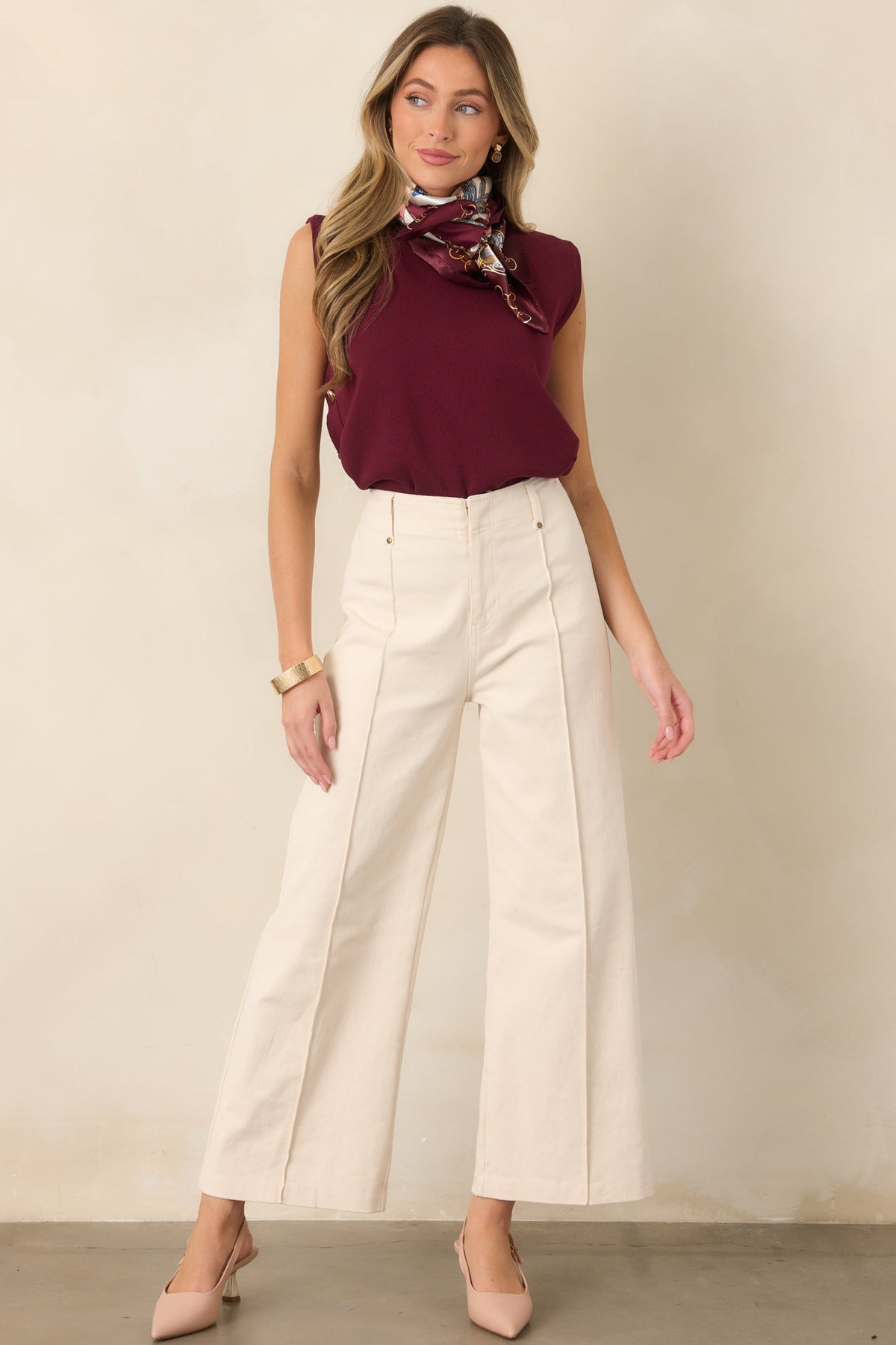 Business & Pleasure Ivory Cotton Wide Leg Cropped Pants