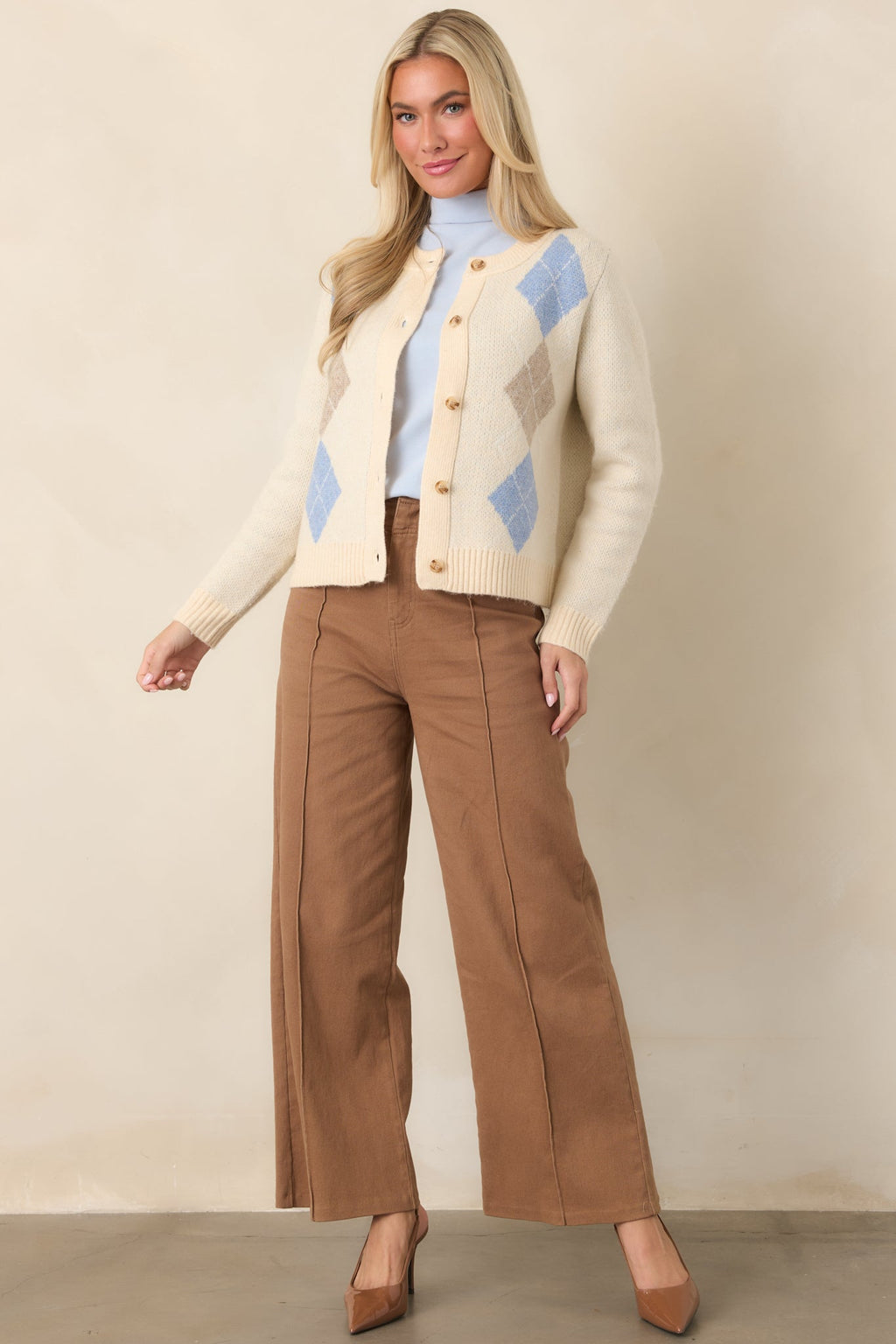 Business & Pleasure Camel Brown Cotton Wide Leg Cropped Pants
