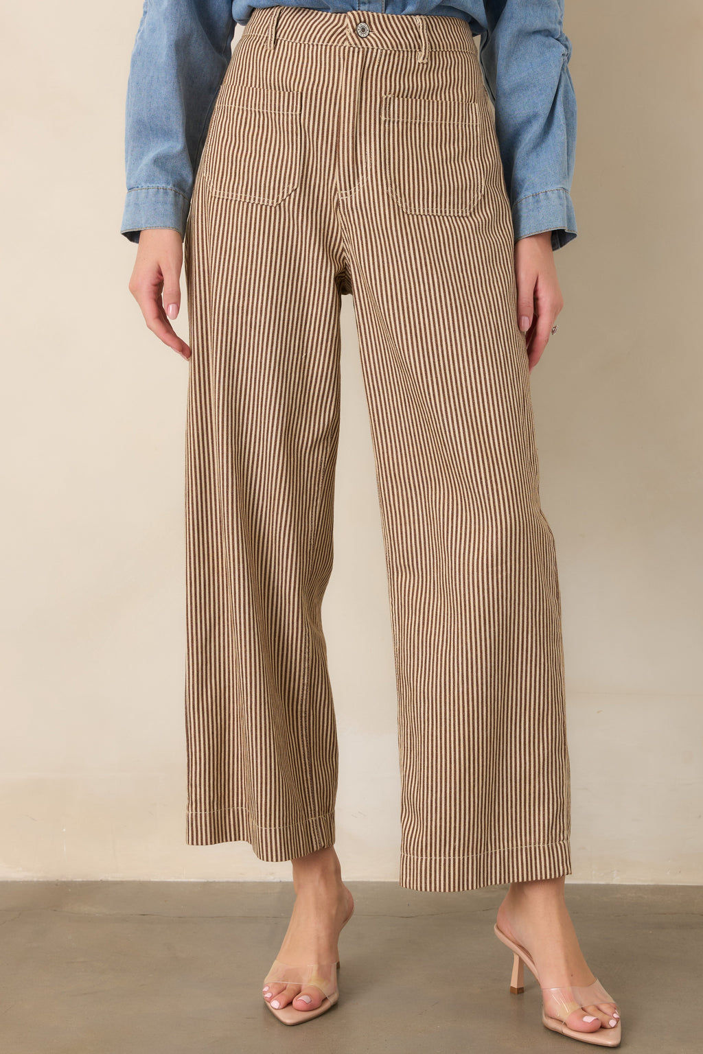 Straight to It Brown & Ivory Striped Wide Leg Pants