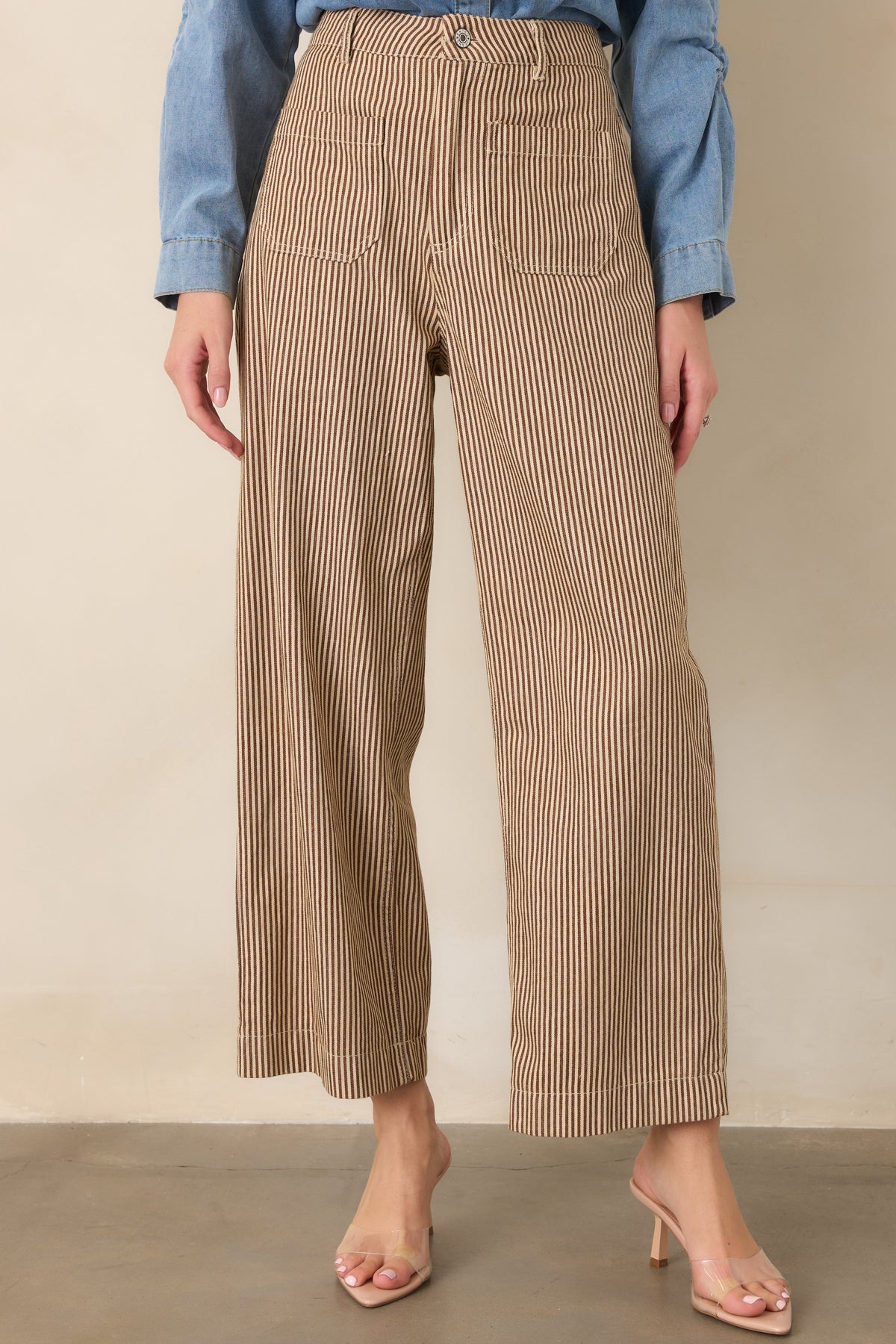 Straight to It Brown & Ivory Striped Wide Leg Pants