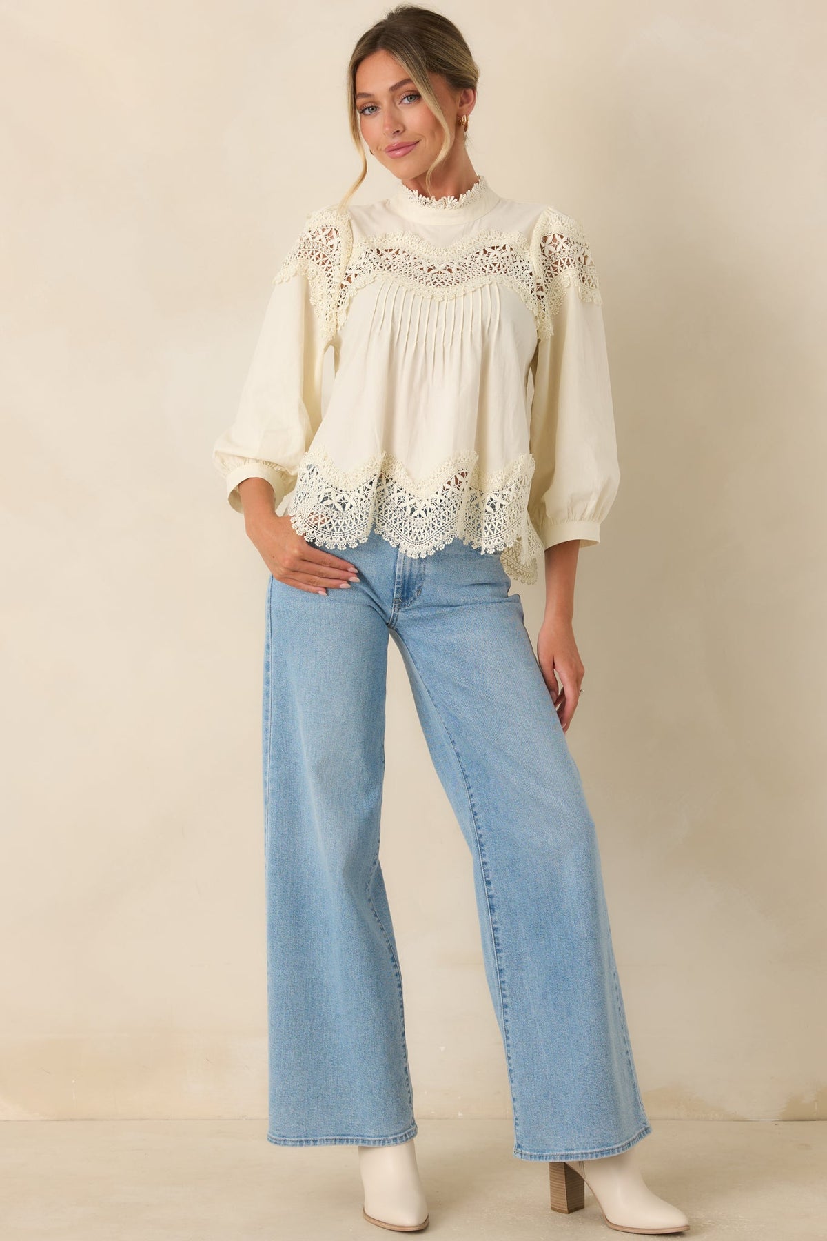 Taken With You Ivory Cotton Lace Detail Blouse
