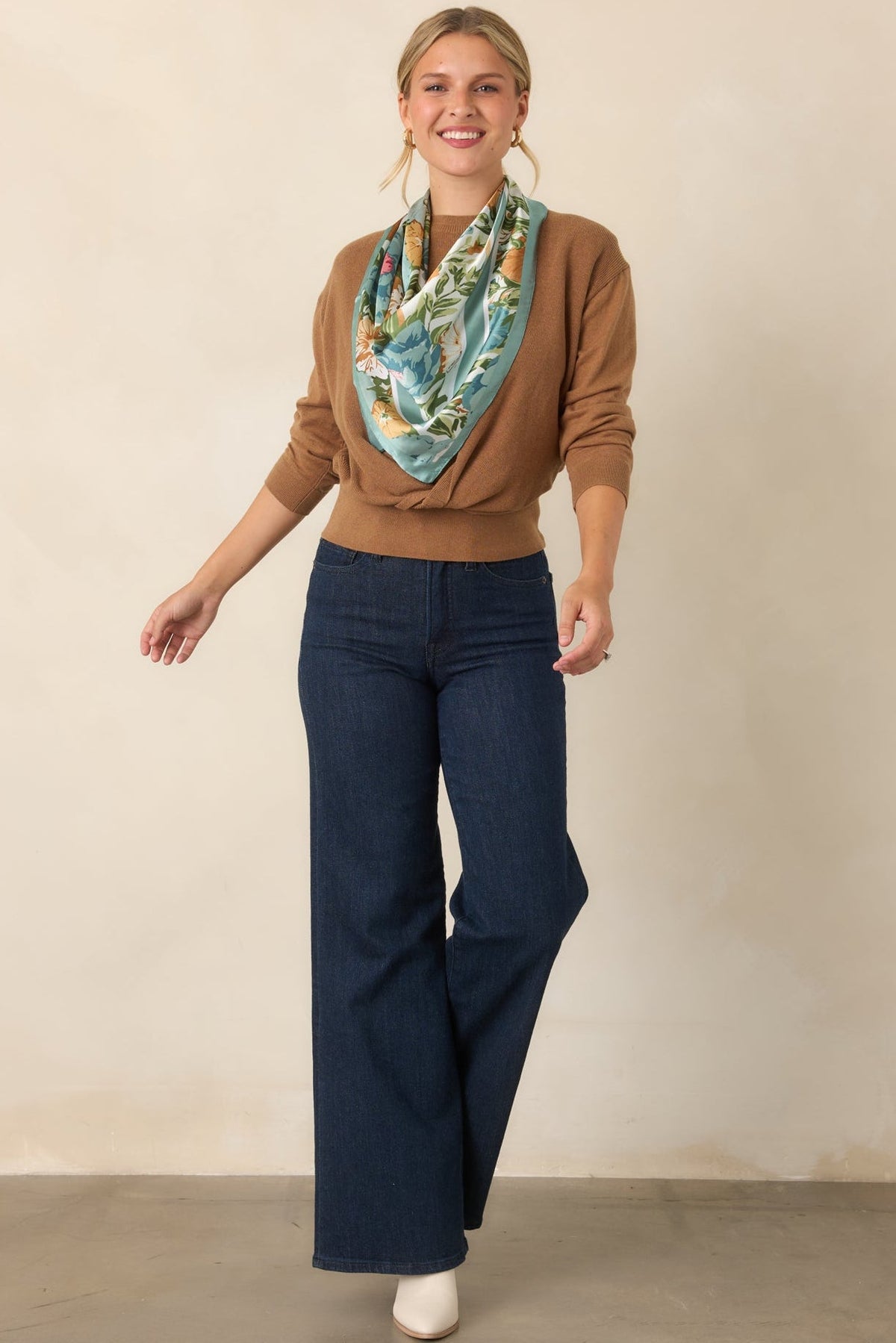 Fine By Me Camel Cotton Cashmere Blend Twist Front Sweater