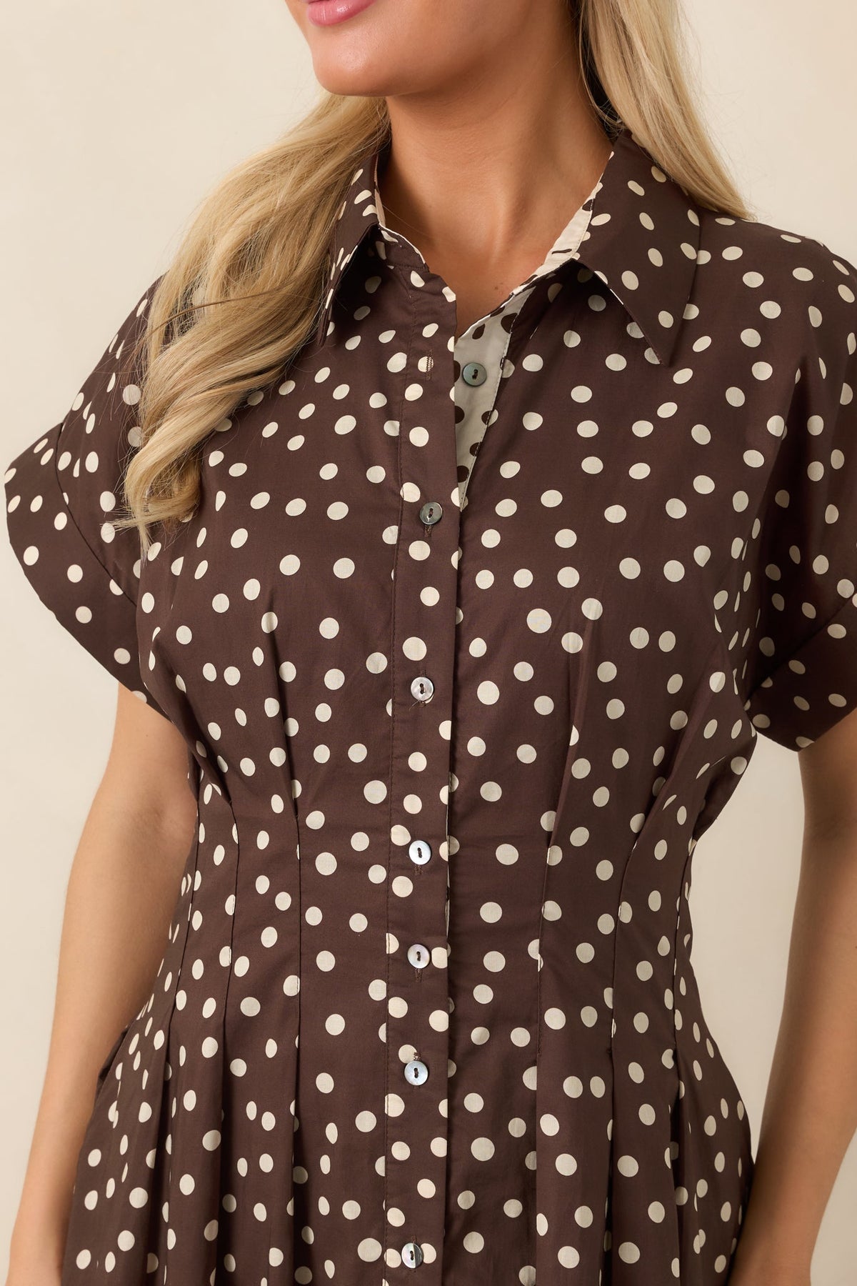 Making a Point Brown & Ivory Polka Dot Cotton Midi Shirt Dress
