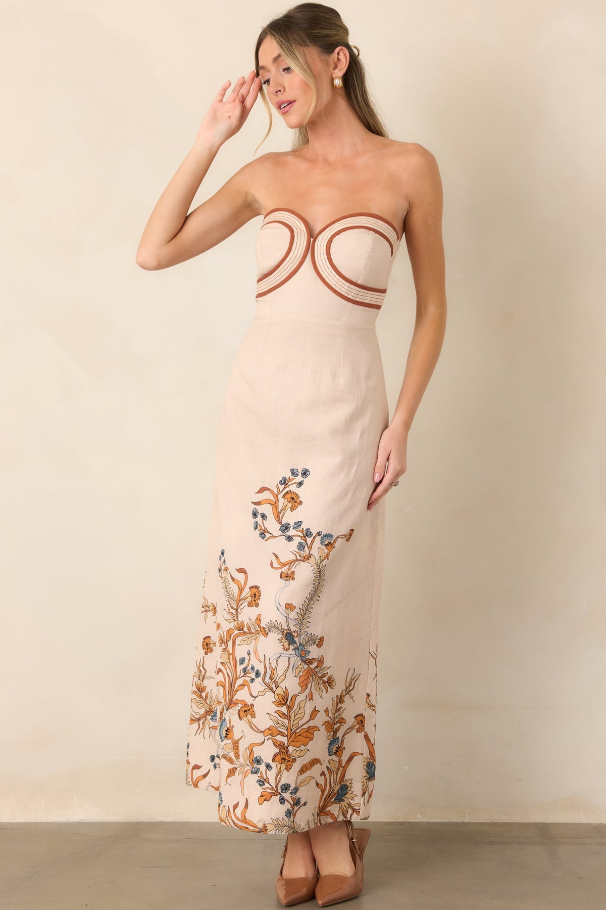 Anna Cate Hayden Ivory Faun Floral Strapless Midi Dress