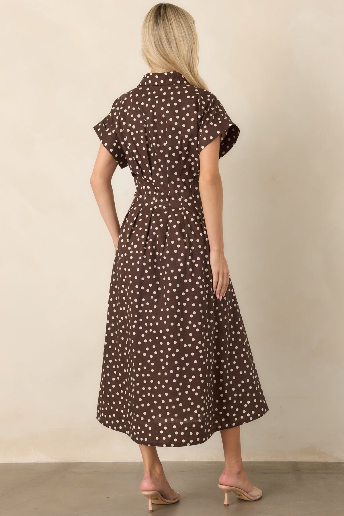 Making a Point Brown & Ivory Polka Dot Cotton Midi Shirt Dress
