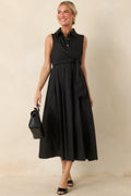 A Beautiful Balance Black Cotton Wrap-Front Midi Dress