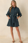 Worth Considering Navy & Jade Cotton Plaid Mini Shirt Dress